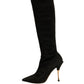 Dolce & Gabbana Black Suede Stiletto Knee High Boots Shoes