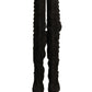 Dolce & Gabbana Black Suede Heels Knee High Boots Shoes