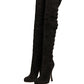 Dolce & Gabbana Black Suede Heels Knee High Boots Shoes