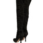 Dolce & Gabbana Black Suede Heels Knee High Boots Shoes