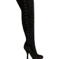 Dolce & Gabbana Black Suede Heels Knee High Boots Shoes