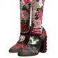 Dolce & Gabbana Black Floral Socks Crystal Boots Jersey Shoes