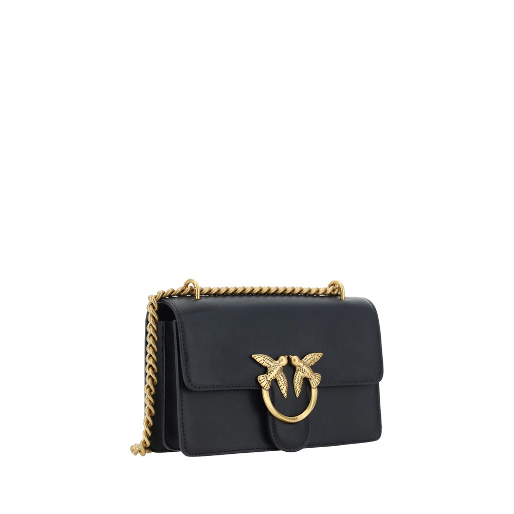 PINKO Black Calf Leather Bos Taurus Shoulder Bag