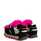 Dolce & Gabbana Black Pink Fur Embellished Sneakers Shoes