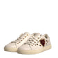 Dolce & Gabbana White Leather Gold Red Heart Sneakers Shoes