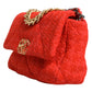 Chanel Red Tweed 2WAY Hand Chain Medium Shoulder Bag Purse