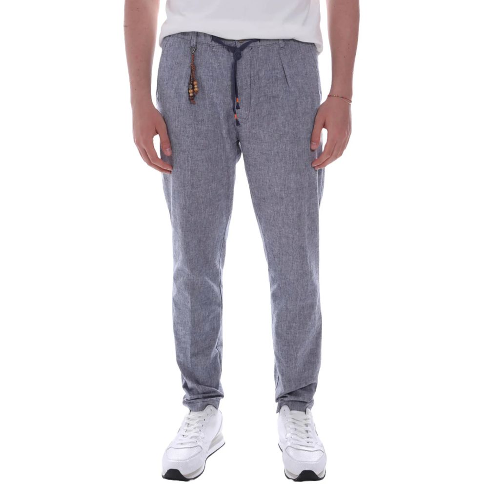 Yes Zee Light Blue Cotton Men Trouser