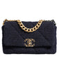 Chanel Dark Blue Medium Flap Tweed CC Gold Gray Chain Shoulder Bag