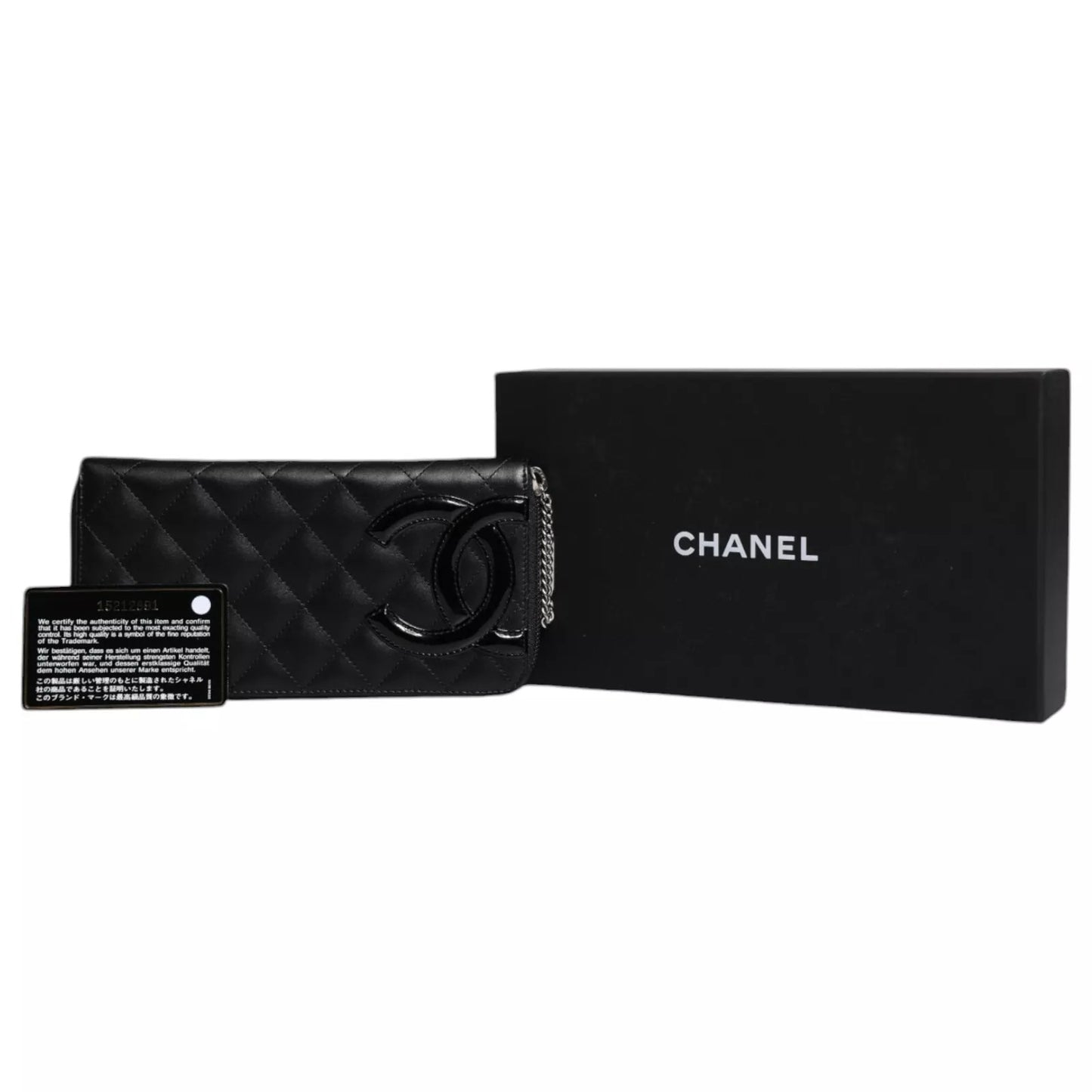 Chanel Black Quilted Leather Logo CC Continental Zip Wallet Womens Wallet