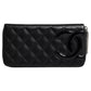 Chanel Black Quilted Leather Logo CC Continental Zip Wallet Womens Wallet