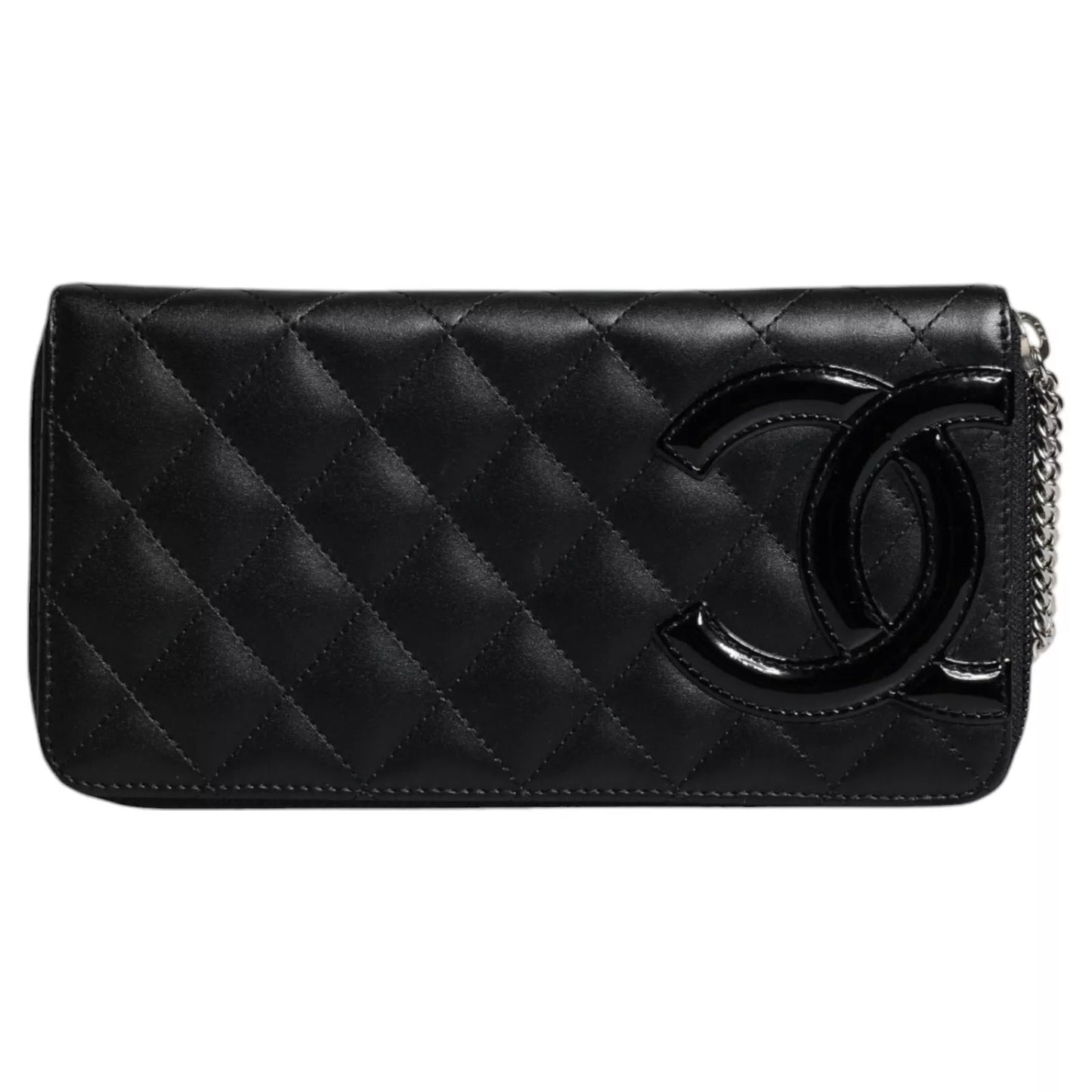 Chanel Black Quilted Leather Logo CC Continental Zip Wallet Womens Wallet