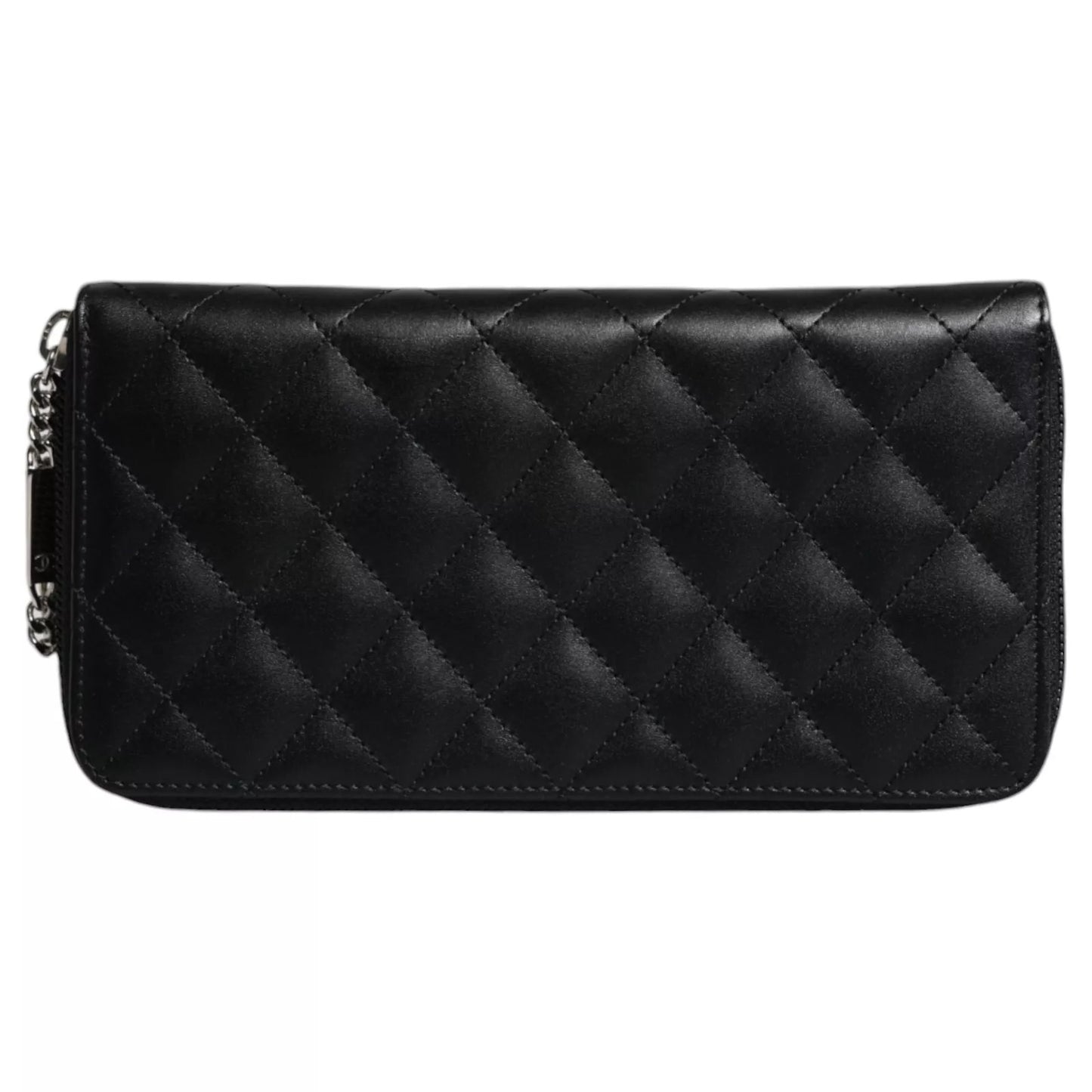 Chanel Black Quilted Leather Logo CC Continental Zip Wallet Womens Wallet