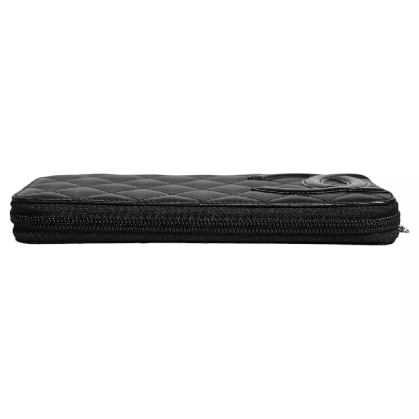 Chanel Black Quilted Leather Logo CC Continental Zip Wallet Womens Wallet