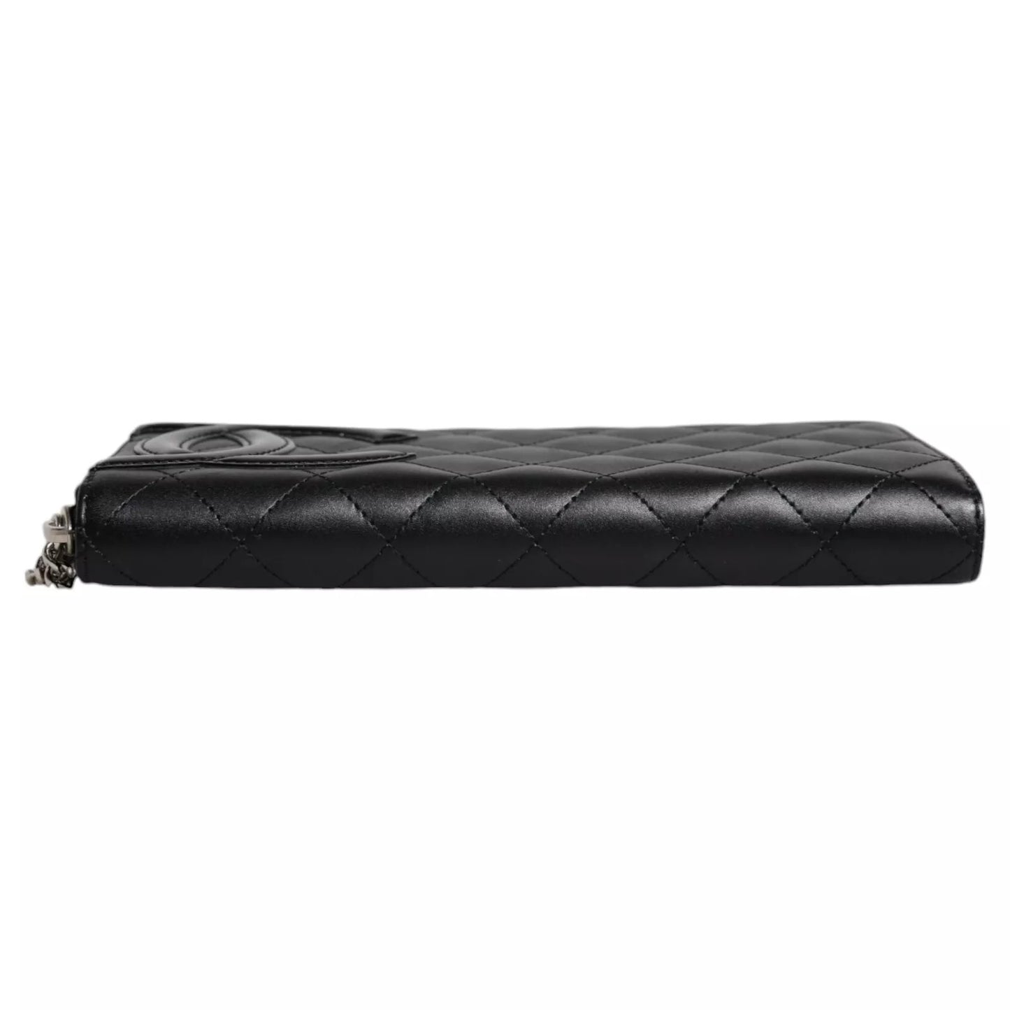 Chanel Black Quilted Leather Logo CC Continental Zip Wallet Womens Wallet