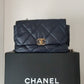 Chanel Blue Leather Large Quilted Chain Hand Shoulder Bag