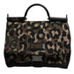 Dolce & Gabbana Brown Leopard Print Lacquard Nylon Sicily Tote Bag