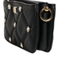 Dolce & Gabbana Black Leather Crystal Embellished Logo Shoulder Bag