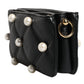 Dolce & Gabbana Black Leather Pearl Embellished Logo Shoulder Bag