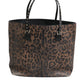 Dolce & Gabbana Brown Black Calfskin Leopard Print Shoulder Tote Bag