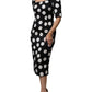 Dolce & Gabbana Black White Silk Polka Dots Sheath Midi Dress