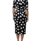 Dolce & Gabbana Black White Silk Polka Dots Sheath Midi Dress