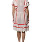 Twinset White Viscose Ruffle Sleeves A-line Pleated Mini Dress