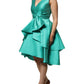 Alberta Ferretti Green Satin Polyester Sleeveless V-neck Layered Dress