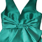 Alberta Ferretti Green Satin Polyester Sleeveless V-neck Layered Dress