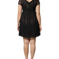 Blugirl Black Short Sleeves Floral Lace Trim A-line Mini Dress