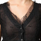 Blugirl Black Short Sleeves Floral Lace Trim A-line Mini Dress
