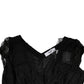 Blugirl Black Short Sleeves Floral Lace Trim A-line Mini Dress