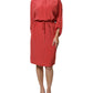 Peserico Red Long Sleeves Pencil Cut Drawstring Waist Dress