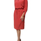 Peserico Red Long Sleeves Pencil Cut Drawstring Waist Dress