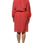Peserico Red Long Sleeves Pencil Cut Drawstring Waist Dress