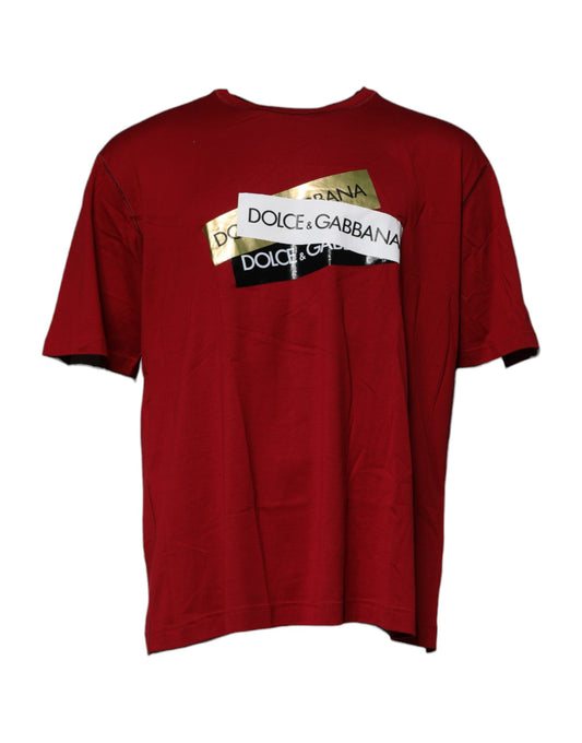 Dolce & Gabbana Red Logo Tape Cotton Crew Neck T-shirt Mens T-Shirt
