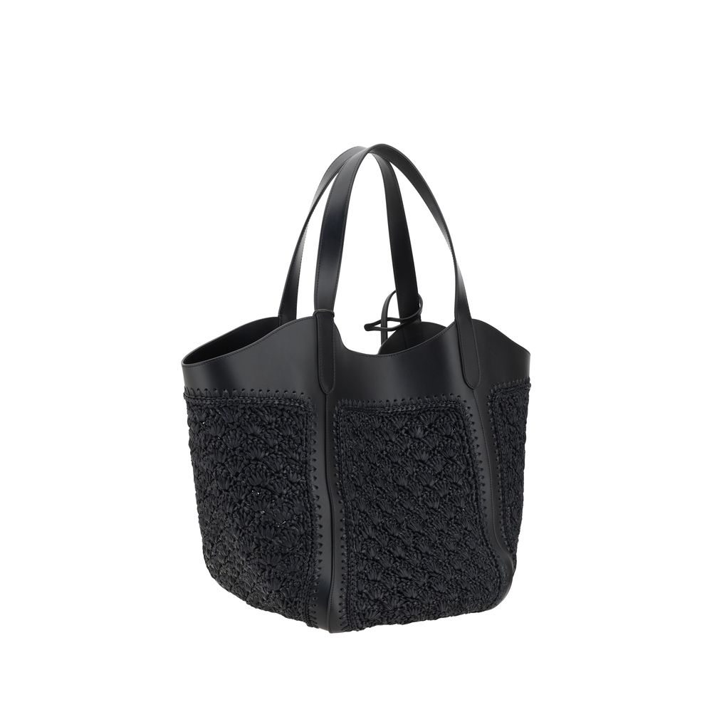 Giorgio Armani Leather and Raffia Shoulder Bag