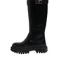 Dolce & Gabbana Black DG Logo Calf Leather High Boots Shoes
