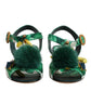 Dolce & Gabbana Green Crystal Fur Embellished Sandals Shoes