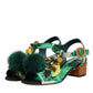 Dolce & Gabbana Green Crystal Fur Embellished Sandals Shoes