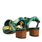Dolce & Gabbana Green Crystal Fur Embellished Sandals Shoes