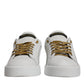 Dolce & Gabbana White Gold Leather Low Top Sneakers Shoes