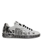 Dolce & Gabbana White Silver Crystal Logo Portofino Sneakers Shoes