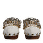 Dolce & Gabbana White Raffia Clogs Bejeweled Chain Sandals Shoes