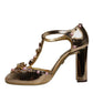 Dolce & Gabbana Gold Embellished Vally Heels Sandals Shoes