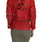Dolce & Gabbana Red Cardigan Crochet Knit Raffia Sweater