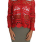 Dolce & Gabbana Red Cardigan Crochet Knit Raffia Sweater