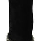 Philipp Plein Black Suede Studded Heels Ankle Boots Shoes