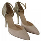 Elisabetta Franchi Beige Linen Ankle Strap High Heels Shoes