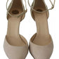 Elisabetta Franchi Beige Linen Ankle Strap High Heels Shoes