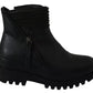 Ovyé Black Leather Zipper Ankle Boots Shoes